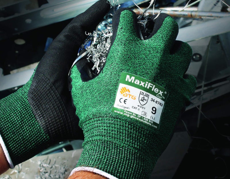 MaxiFlex 3 Pack Cut 34-8743 Cut Resistant Nitrile Coated Work Gloves with Green Knit Shell and Premium Nitrile Coated Micro-Foam Grip on Palm & Fingers. Size: Small - Image 3